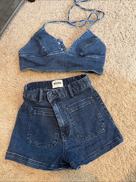 Show Me Your MuMu Pants - Show Me Your MuMu Dark Blue Denim High-Rise Shorts